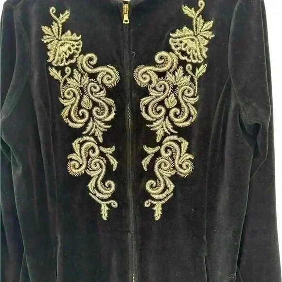NEIMAN MARCUS Velour Appliqué Zip Up Novelty Jacket Size L - Picture 2 of 5